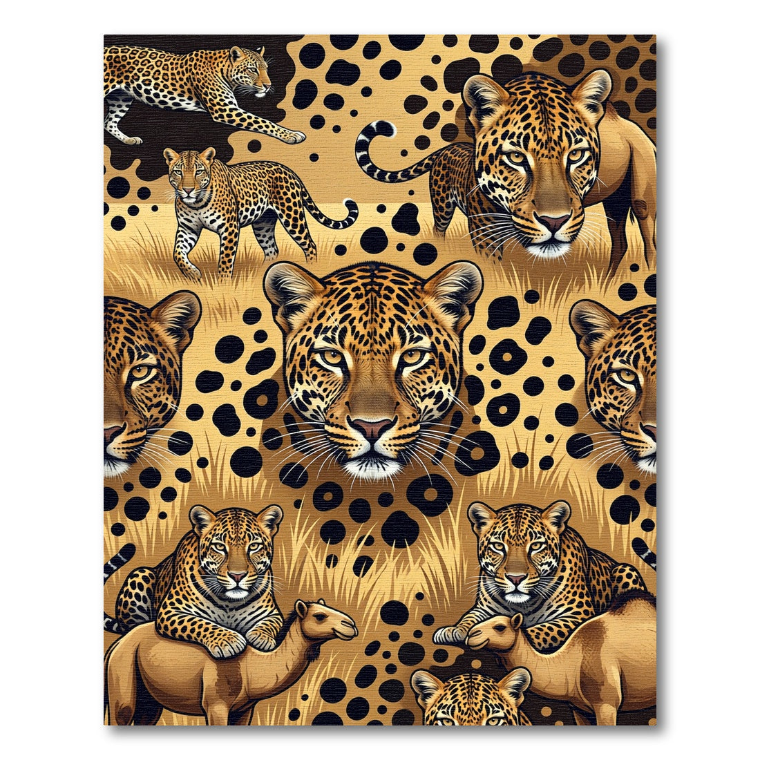 Golden Leopard Savannah Wildlife Scene Rug