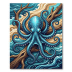 Intricate Blue Octopus amidst Oceanic Currents Rug
