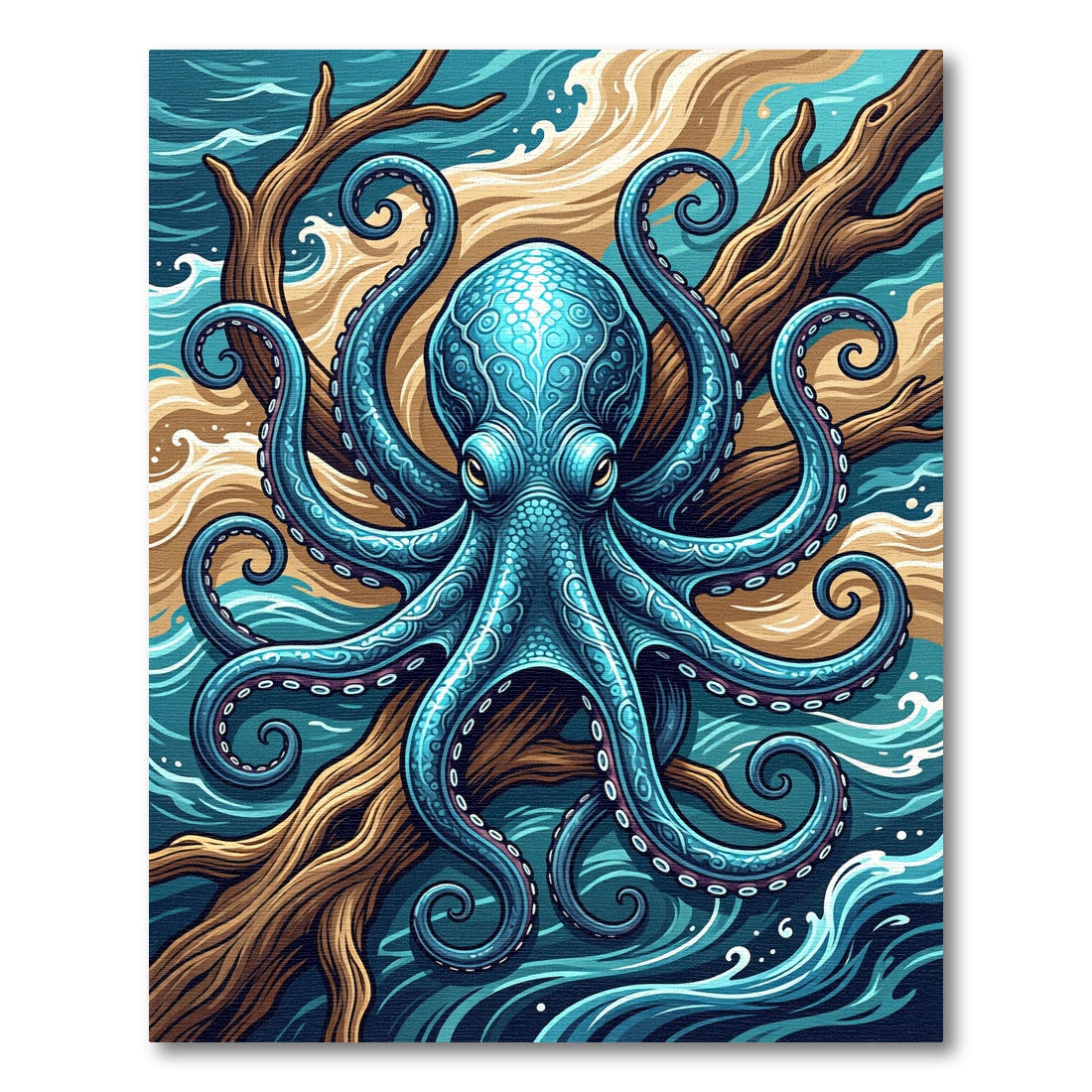 Intricate Blue Octopus amidst Oceanic Currents Rug