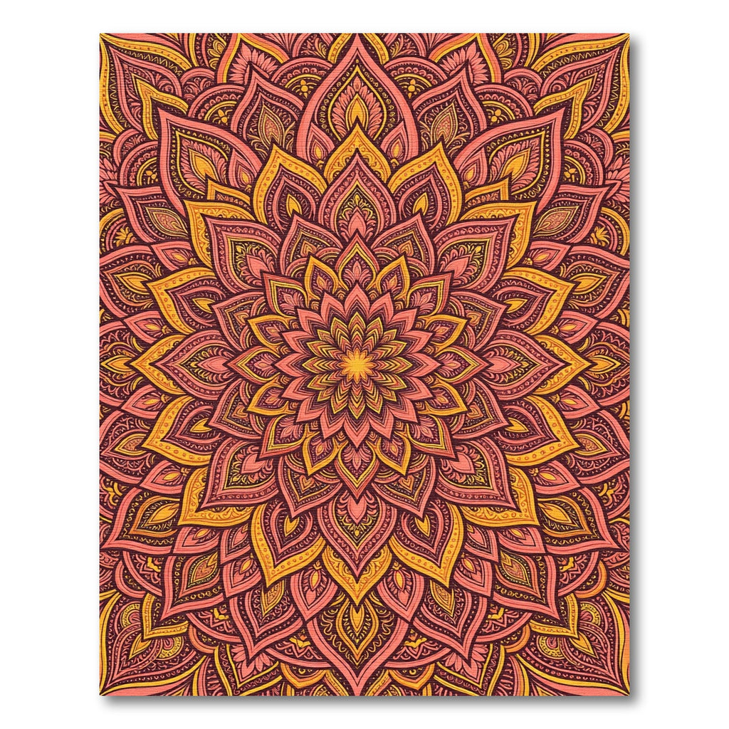 Radiant Saffron Coral Ornate Mandala Rug
