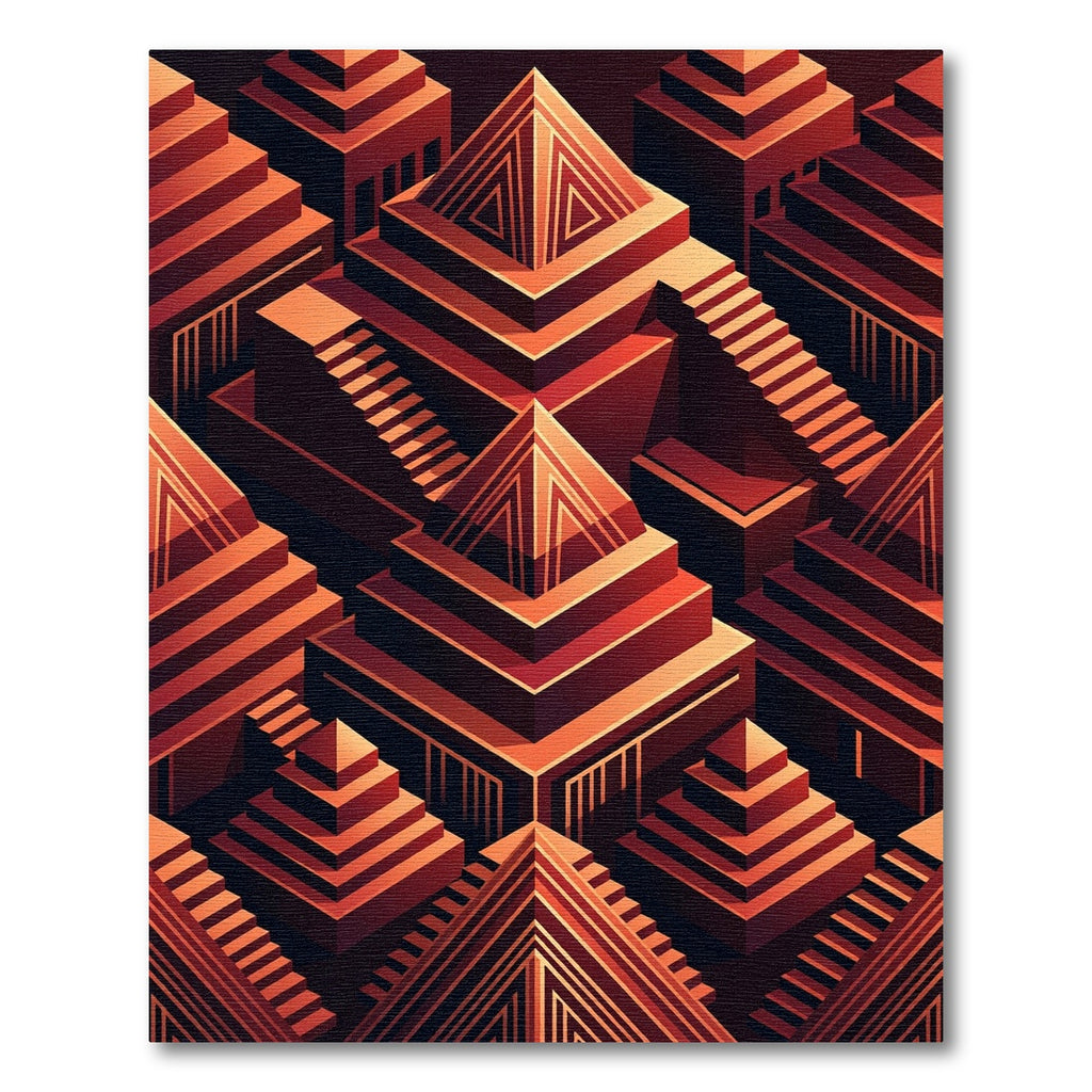 Terracotta Geometric Pyramid Steps Rug