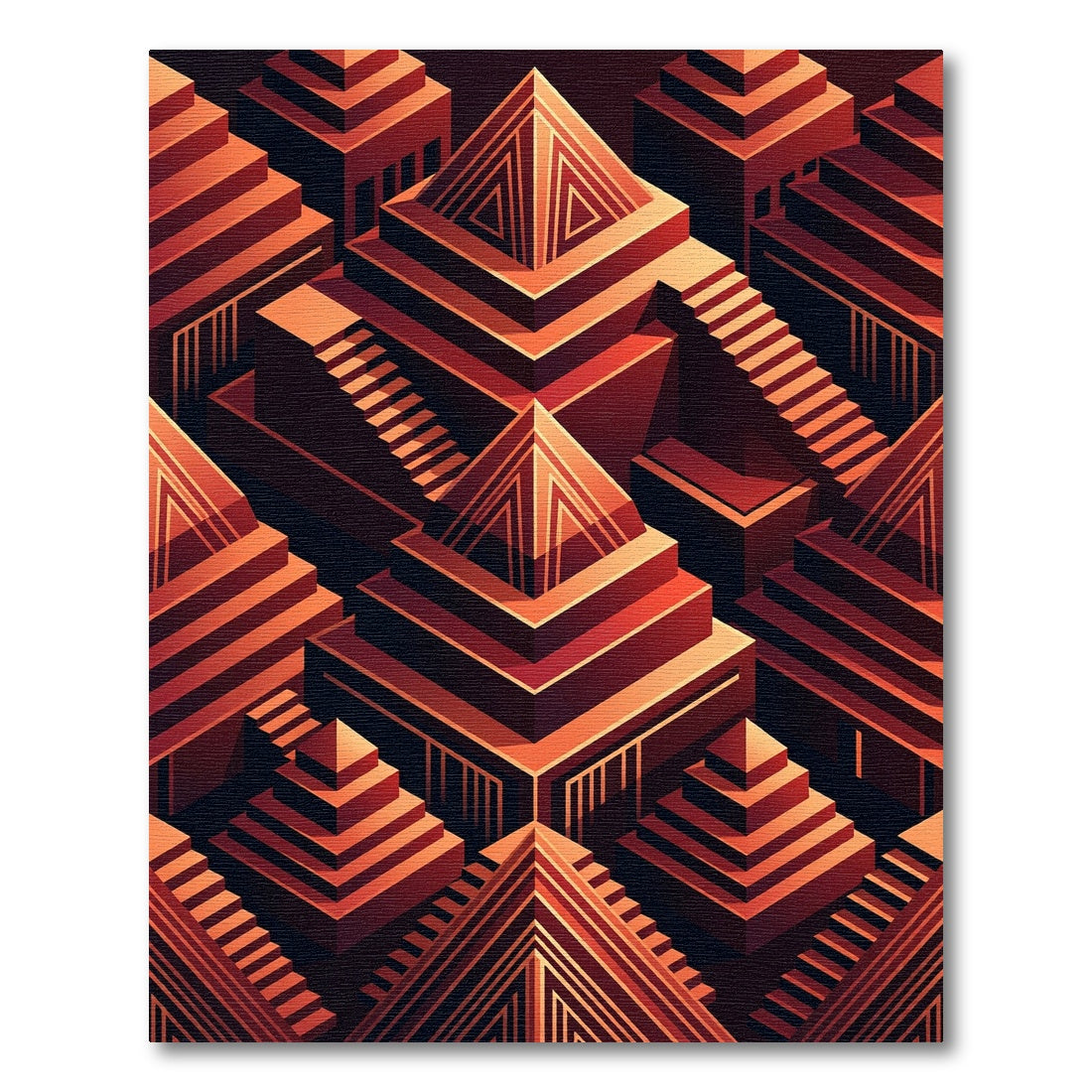 Terracotta Geometric Pyramid Steps Rug