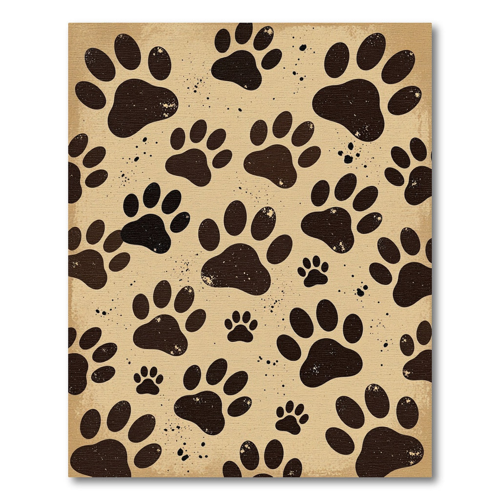Rustic Taupe Paw Print Animal Track Rug