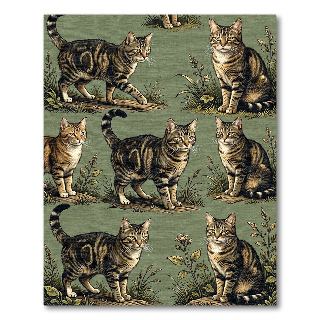 Brown Tabby Cats In Lush Greenery Rug