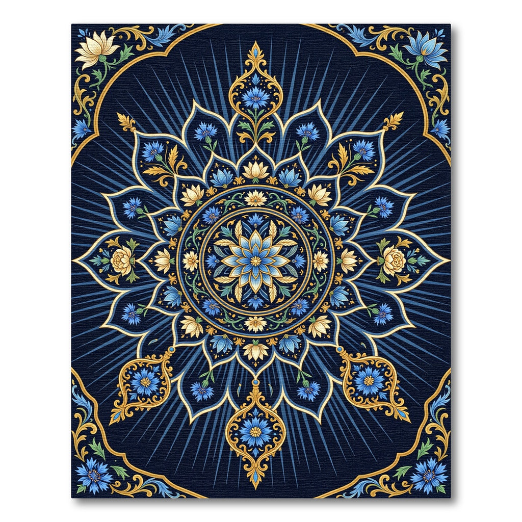 Midnight Blue Floral Medallion Mandala Rug