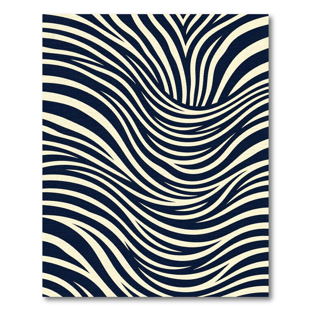 Modern Navy and Cream Wavy Stripe Rug