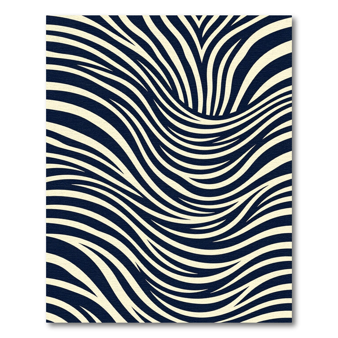 Modern Navy and Cream Wavy Stripe Rug