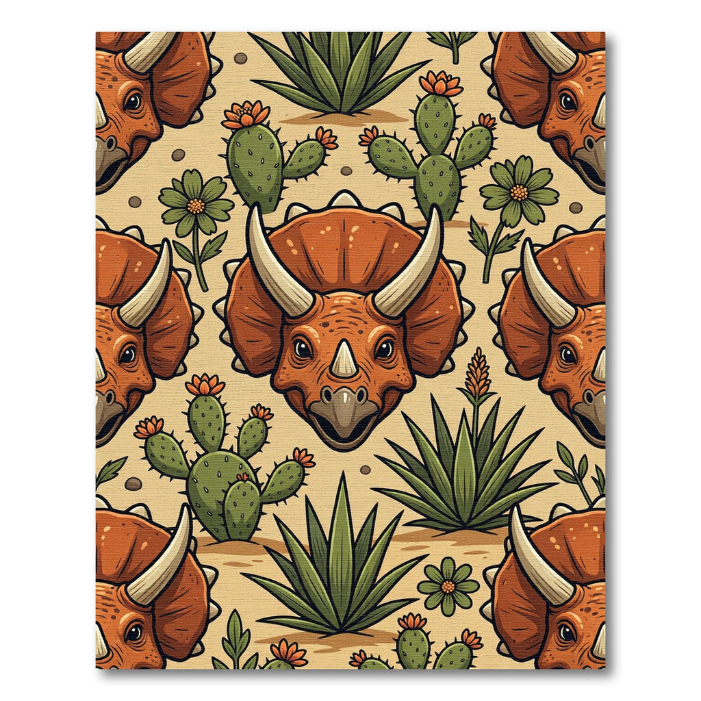 Triceratops Terra Cotta Desert Cactus Art Rug