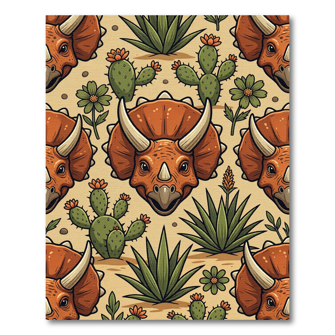 Triceratops Terra Cotta Desert Cactus Art Rug