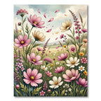 Watercolor Meadow Cosmos Floral Field Rug