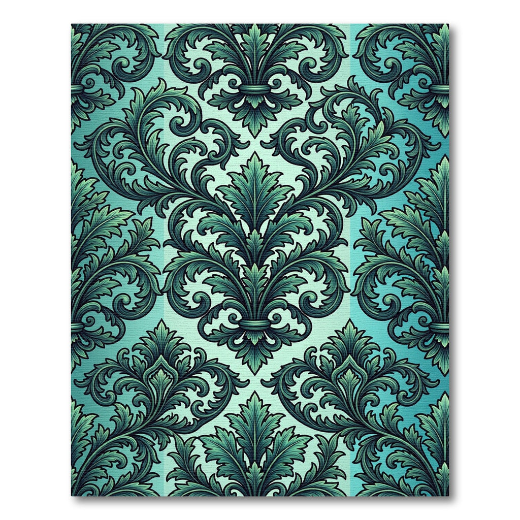 Elegant Teal Damask Scroll Filigree Rug