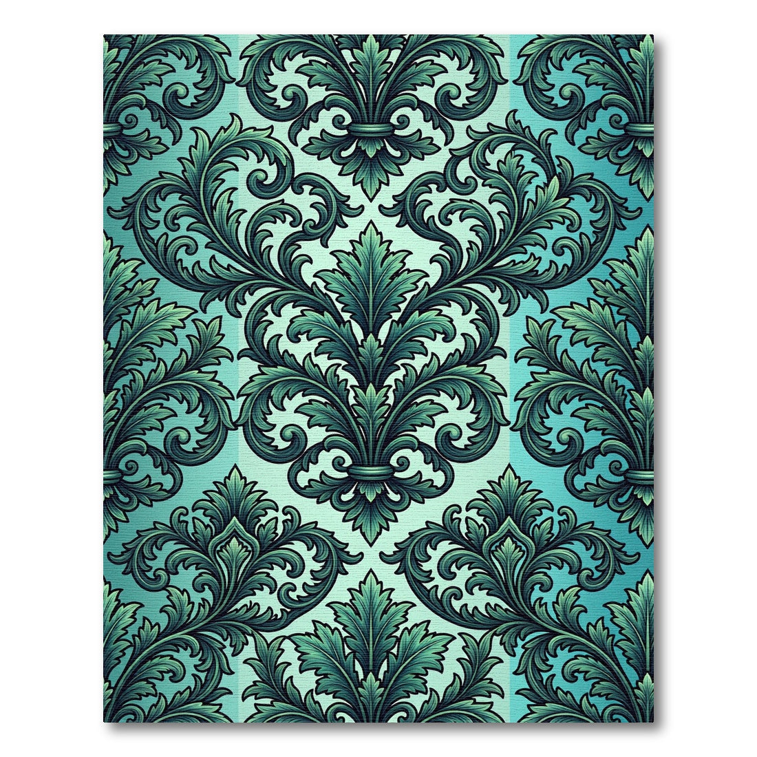 Elegant Teal Damask Scroll Filigree Rug