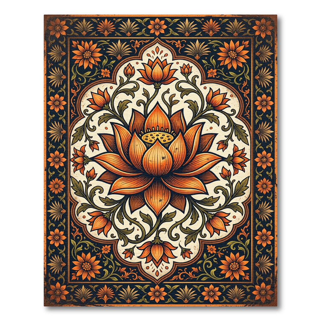 Ornate Amber Lotus Floral Medallion Rug