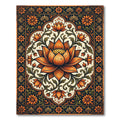 Ornate Amber Lotus Floral Medallion Rug