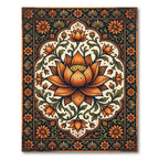 Ornate Amber Lotus Floral Medallion Rug