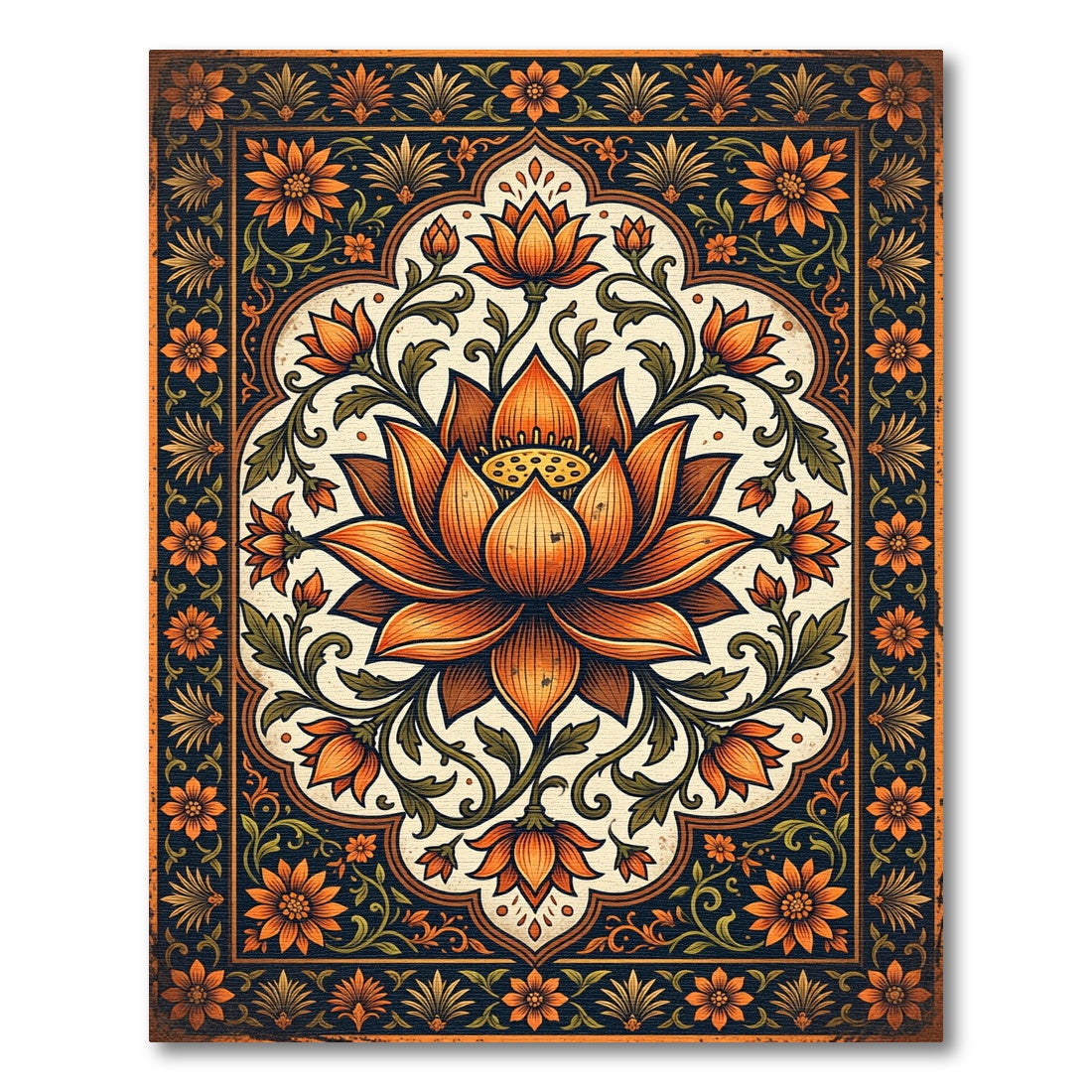 Ornate Amber Lotus Floral Medallion Rug