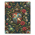 Elegantly Ornate Heraldic Rose Floral Scroll Rug