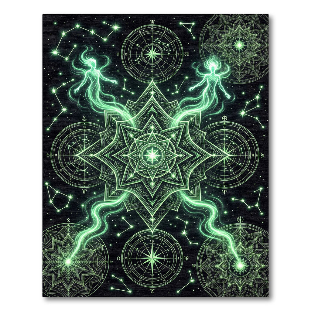 Luminous Celestial Green Mandala Starry Tapestry Rug
