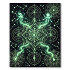 Luminous Celestial Green Mandala Starry Tapestry Rug