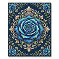 Elegant Blue Rose Filigree Medallion Rug