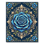 Elegant Blue Rose Filigree Medallion Rug