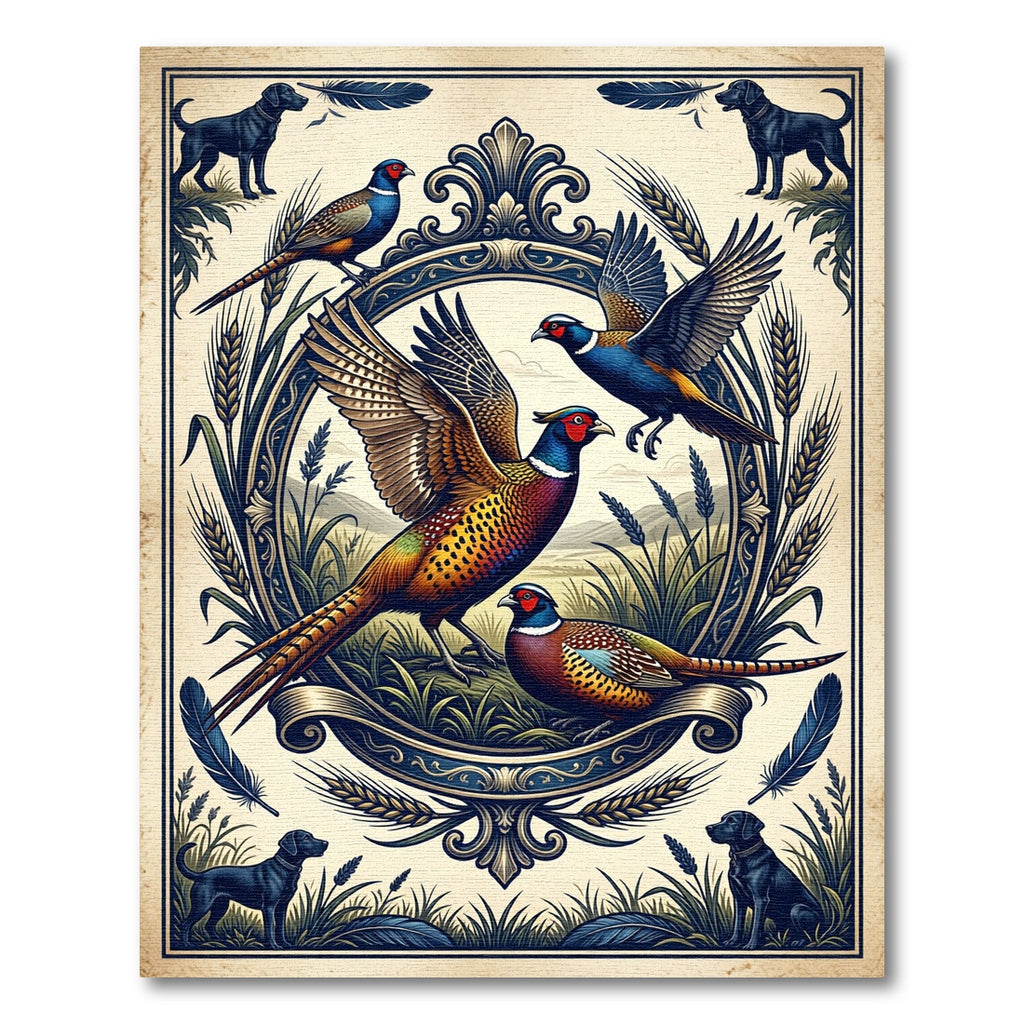 Vintage Field Pheasant and Labrador Illustration Rug
