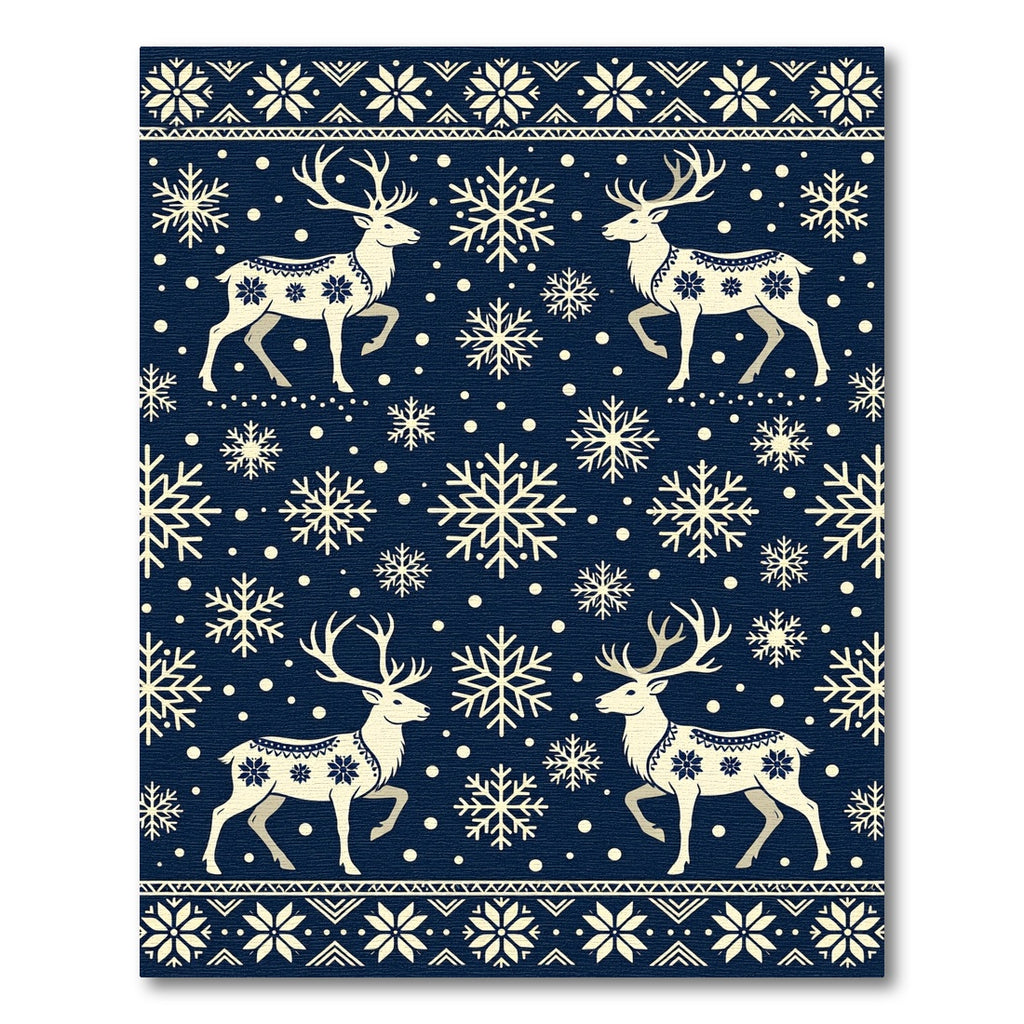 Navy Reindeer and Snowflake Winter Rug