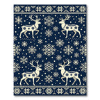 Navy Reindeer and Snowflake Winter Rug
