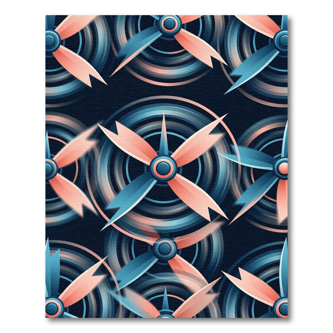 Crimson and Teal Propeller Abstract Rug