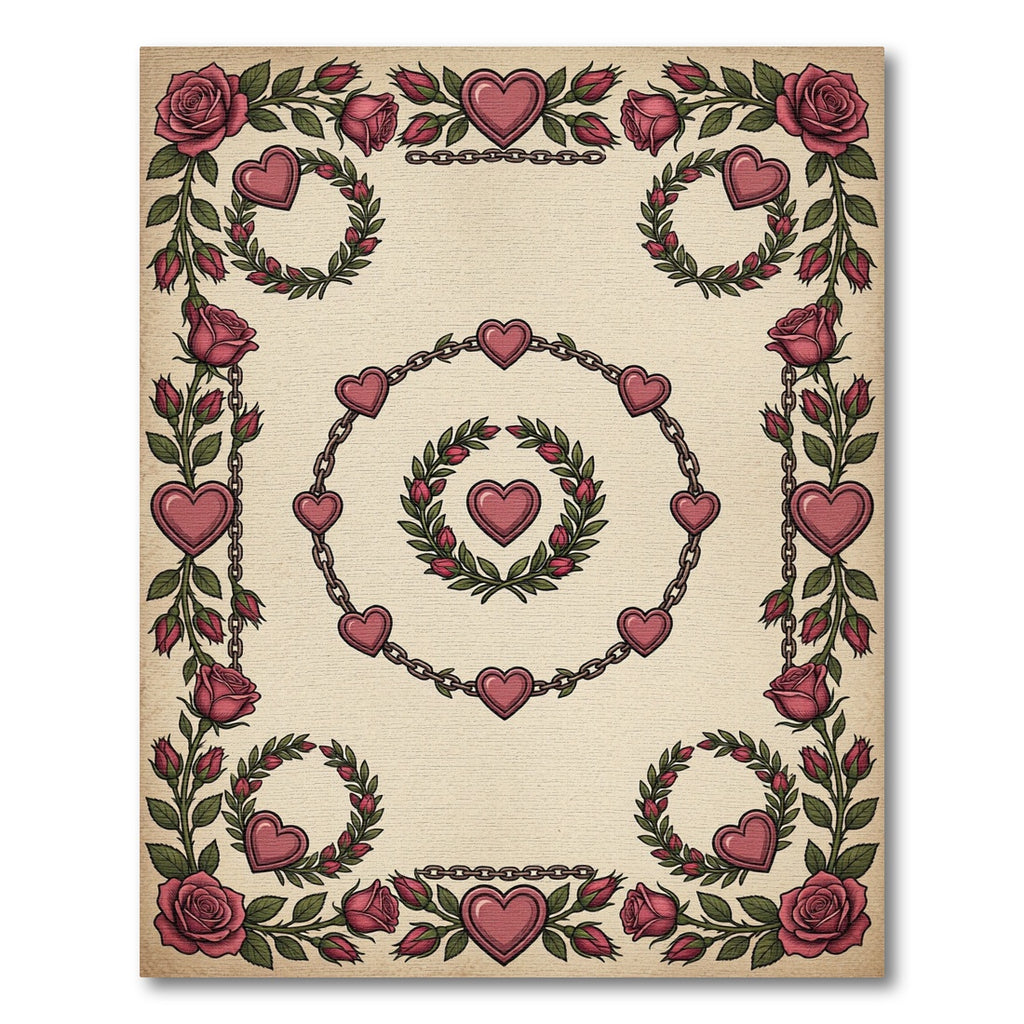 Crimson Rose Heart Chain Border Rug