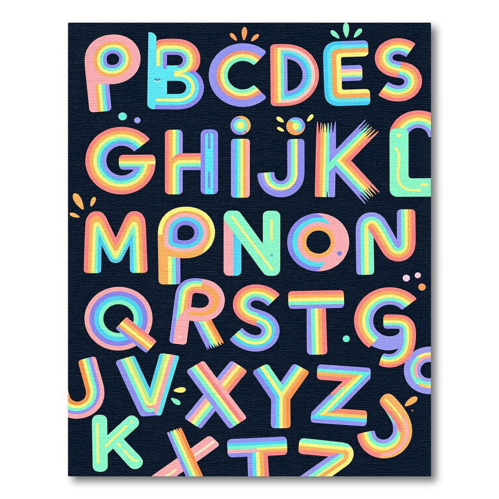 Vibrant Retro Rainbow Alphabet Typography Rug