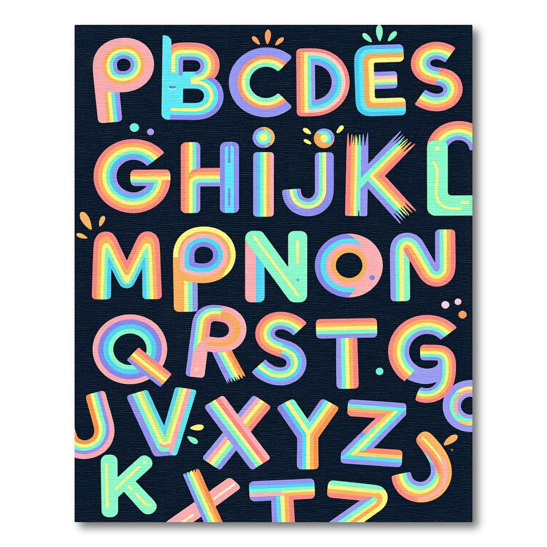 Vibrant Retro Rainbow Alphabet Typography Rug