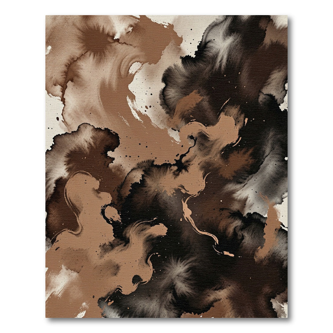 Earthy Brown Abstract Ink Swirl Rug