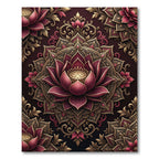 Rich Burgundy Golden Lotus Mandala Rug