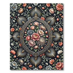 Dark Floral Blossom Medallion Imprint Rug