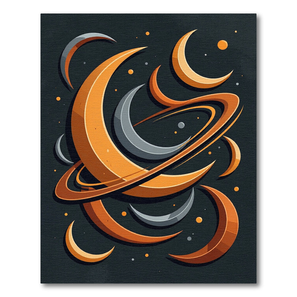 Cosmic Crescent Orbit Orange Grey Rug