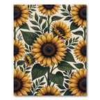 Golden Sunflower Floral Botanical Illustration Rug