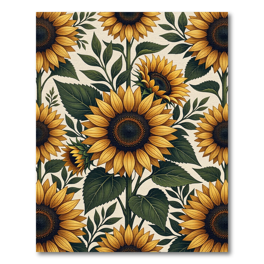 Golden Sunflower Floral Botanical Illustration Rug