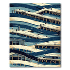 Geometric Navy Coastal Pier Shoreline Rug