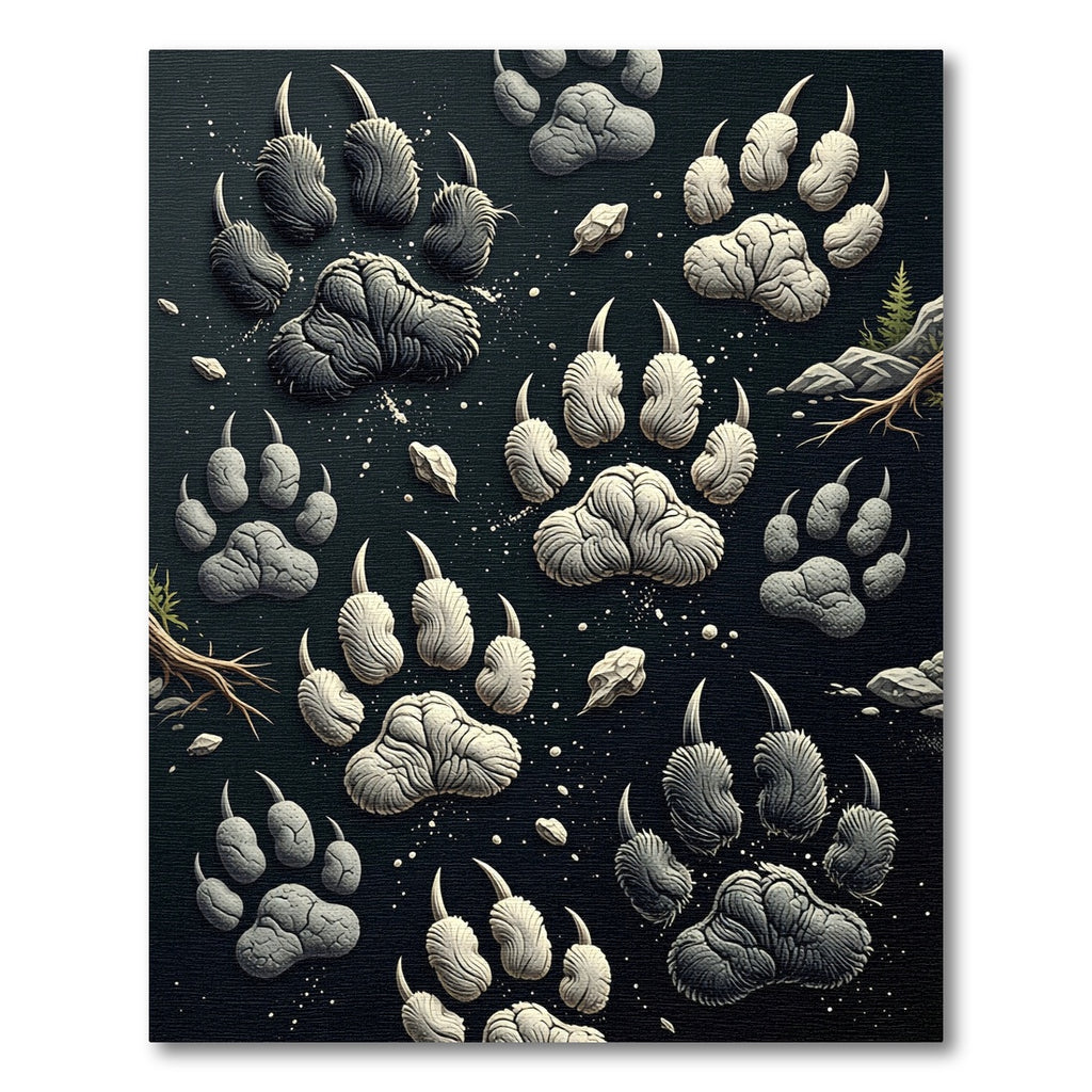 Gray Abstract Paw Impression Rug