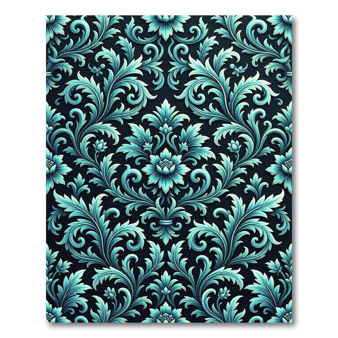 Elegant Teal Damask Floral Scroll Rug