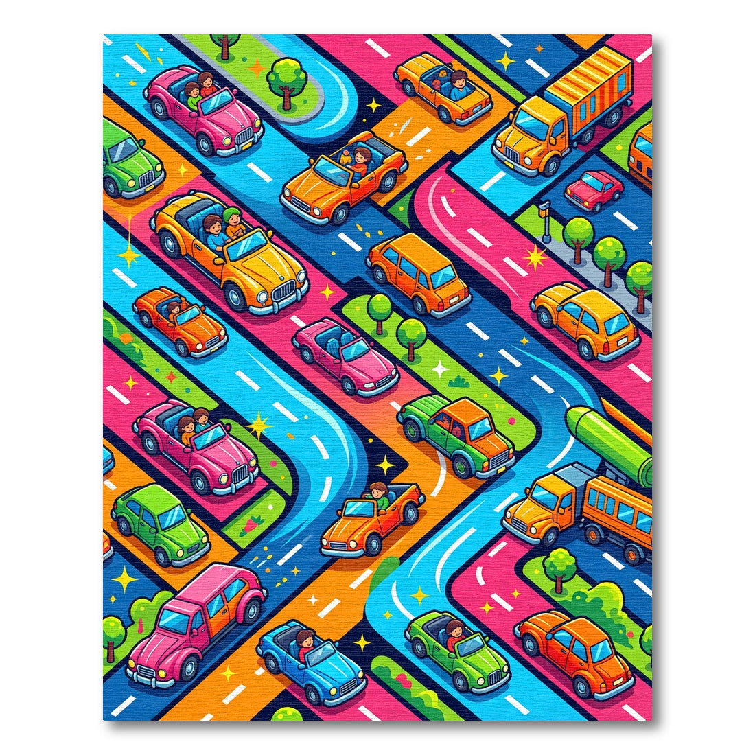 Vibrant Colorful Retro Pop Art Roadway Rug