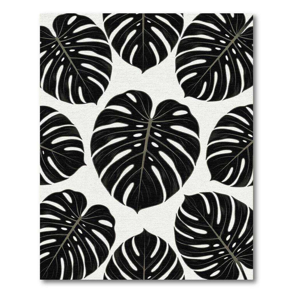 Bold Black Tropical Monstera Leaves Rug