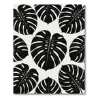 Bold Black Tropical Monstera Leaves Rug