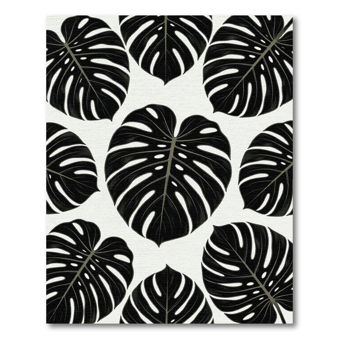 Bold Black Tropical Monstera Leaves Rug