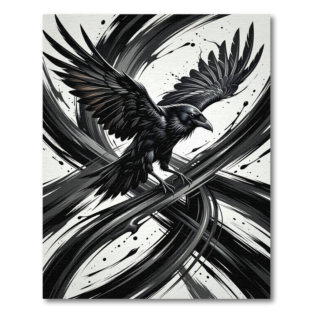 Black Raven Ink Brushstrokes Rug