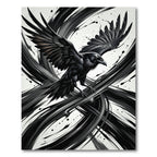 Black Raven Ink Brushstrokes Rug