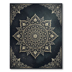 Ornate Midnight Gold Floral Mandala Rug