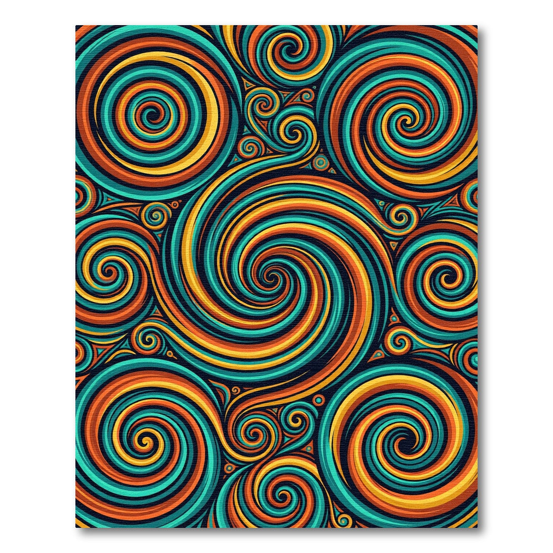 Vibrant Retro Teal and Orange Swirl Rug
