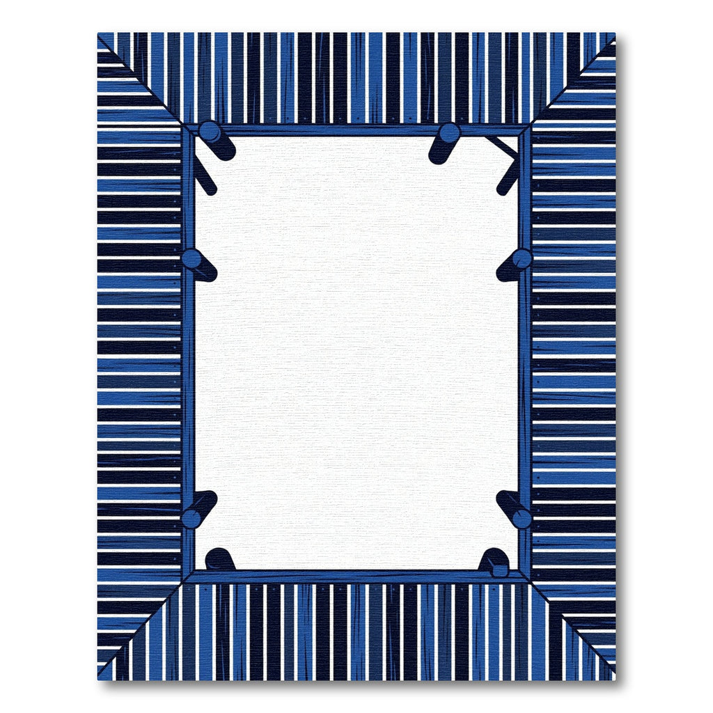 Navy Blue Linear Wood Plank Frame Rug